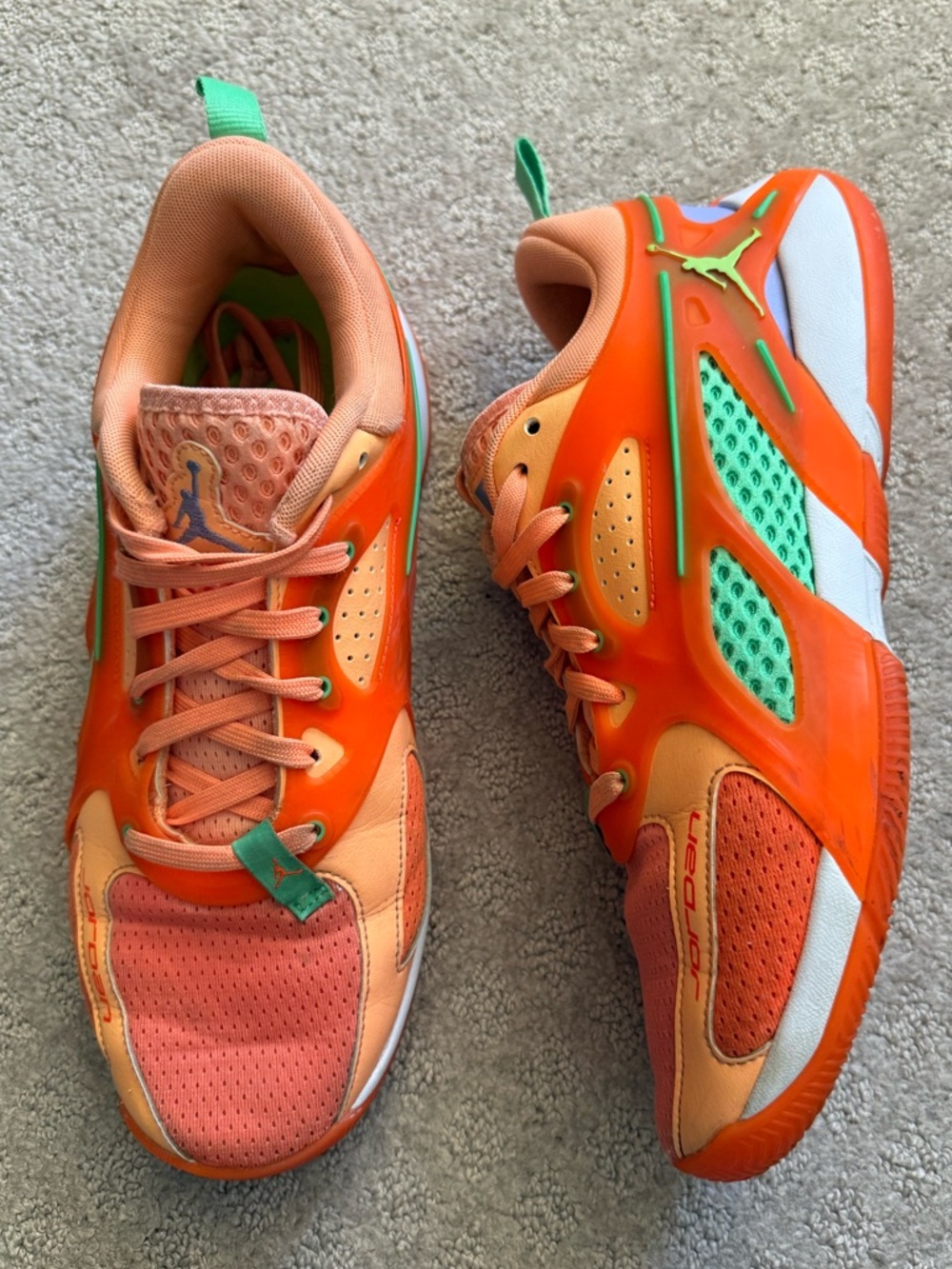 Nike Air Jordan Heir Peach Jam Sneakers Orange and Green Jordans Size: 9 Men’s